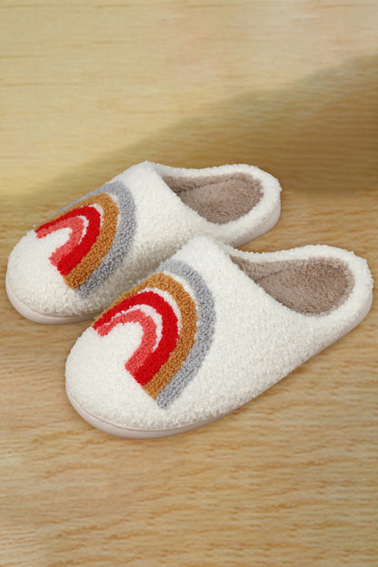 Bright White Rainbow Plush Winter Home Slippers