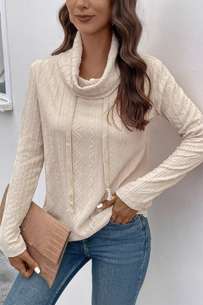 Perfee Tied Mock Neck Long Sleeve Knit Top