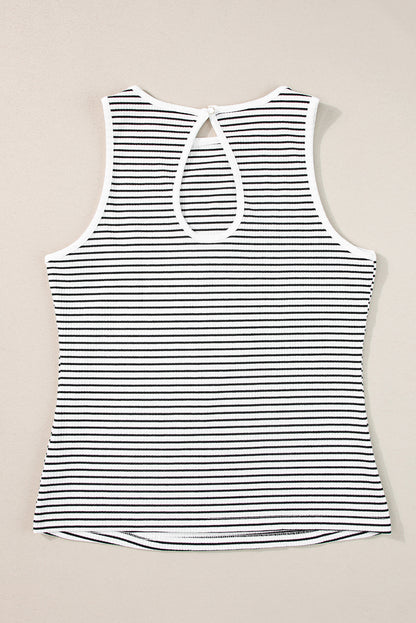 Black Striped Print Ribbed Knit Sleeveless Top