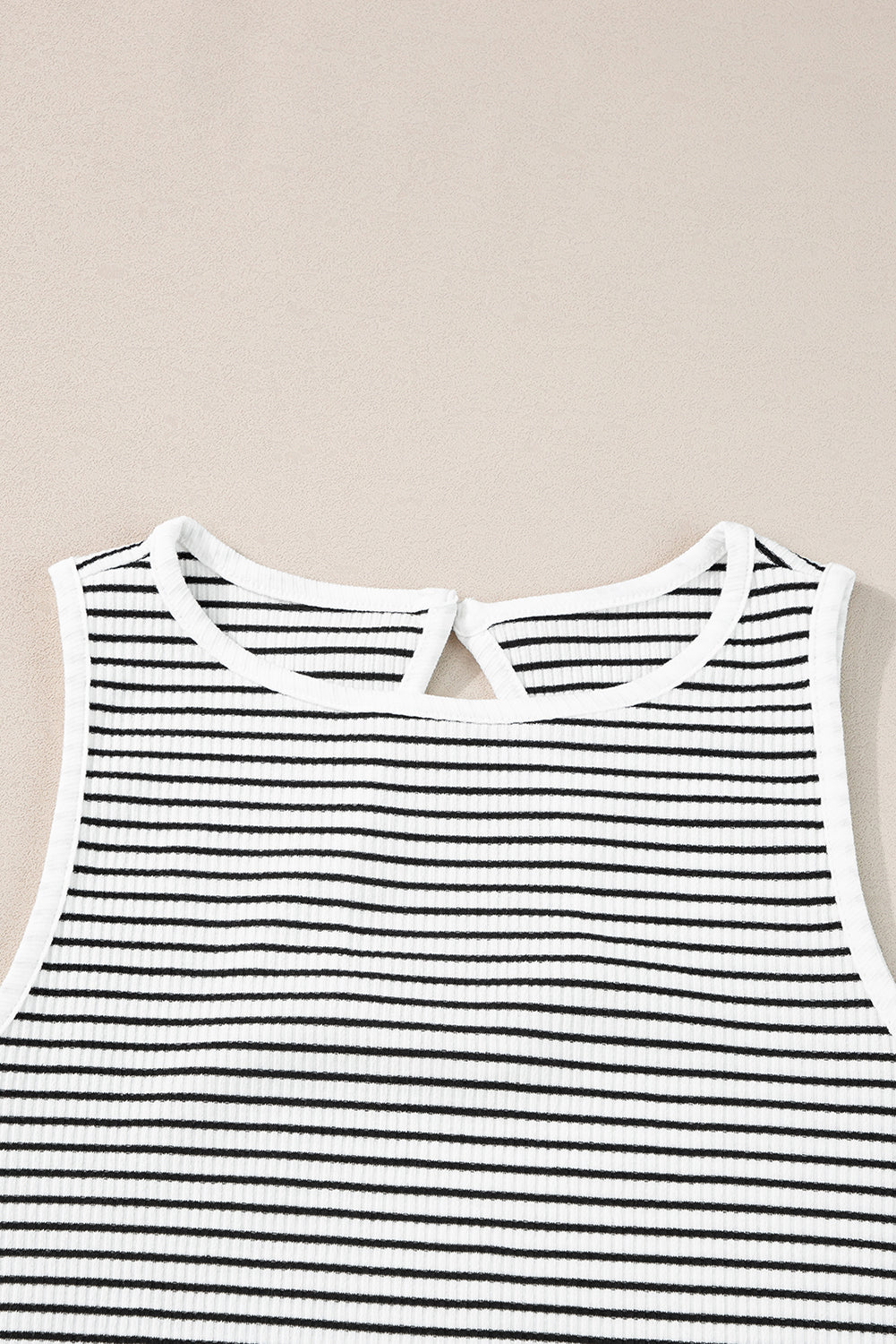 Black Striped Print Ribbed Knit Sleeveless Top