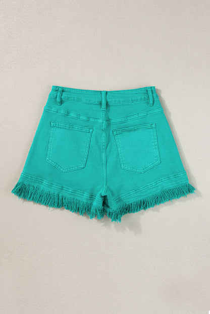 Pink Frayed Edge Mid Rise Denim Shorts