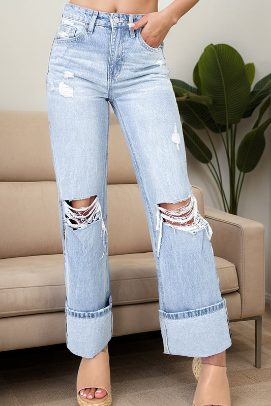 Distressed High Waist Jeans with Pockets – Trendy & Comfortable