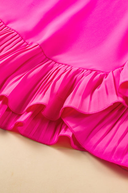 Bright Pink Solid Ruffled Edge Keyhole Back Mini Dress