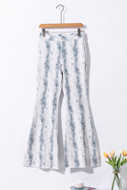 White Western Fashion High Waist Snakeskin Print Flare Pants