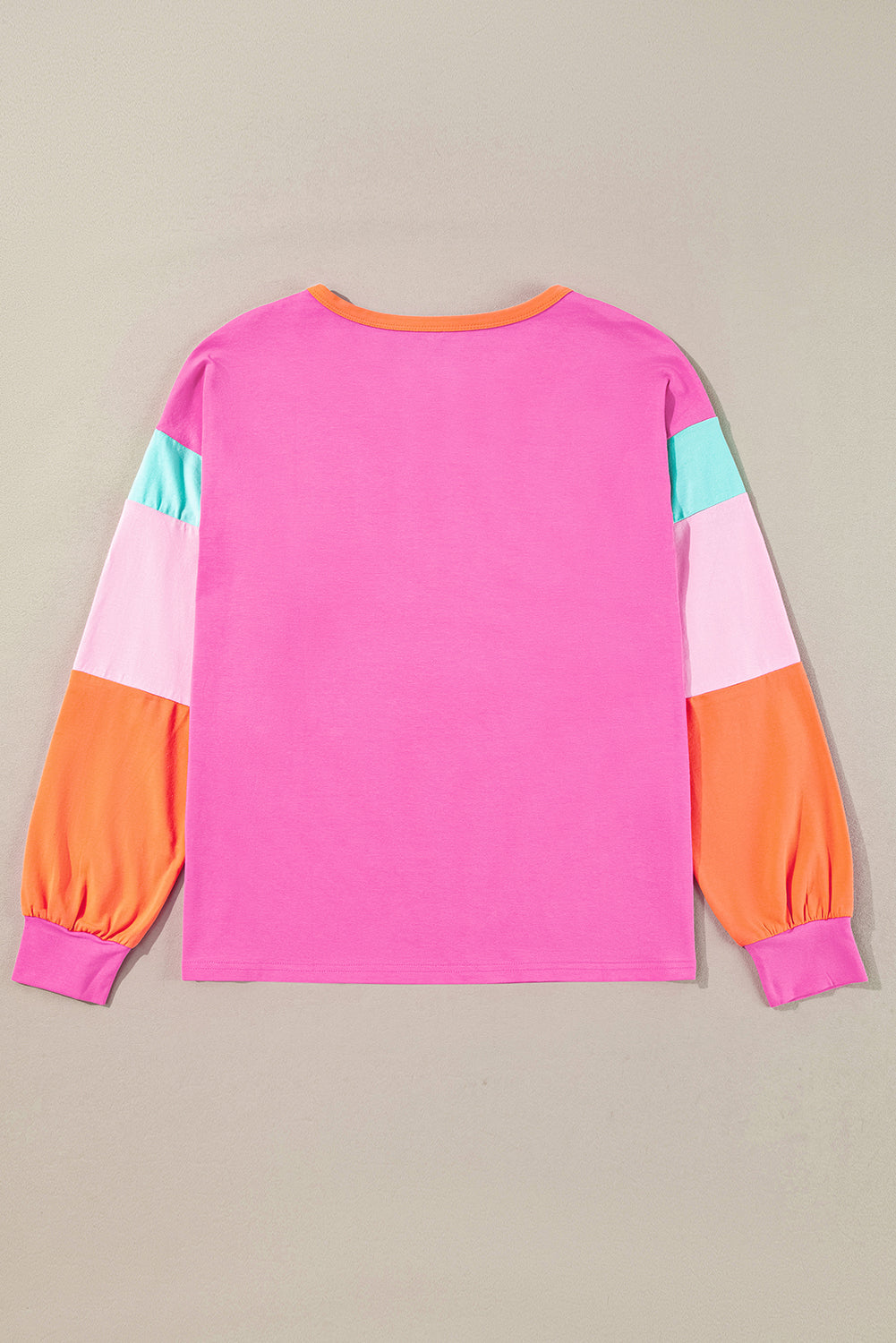 Light Blue Colorblock Patchwork Long Sleeve Loose Top