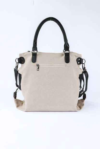 Beige Casual Five-pointed Star Canvas Tote Bag