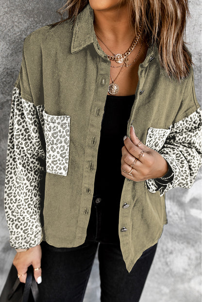 White Contrast Leopard Denim Jacket