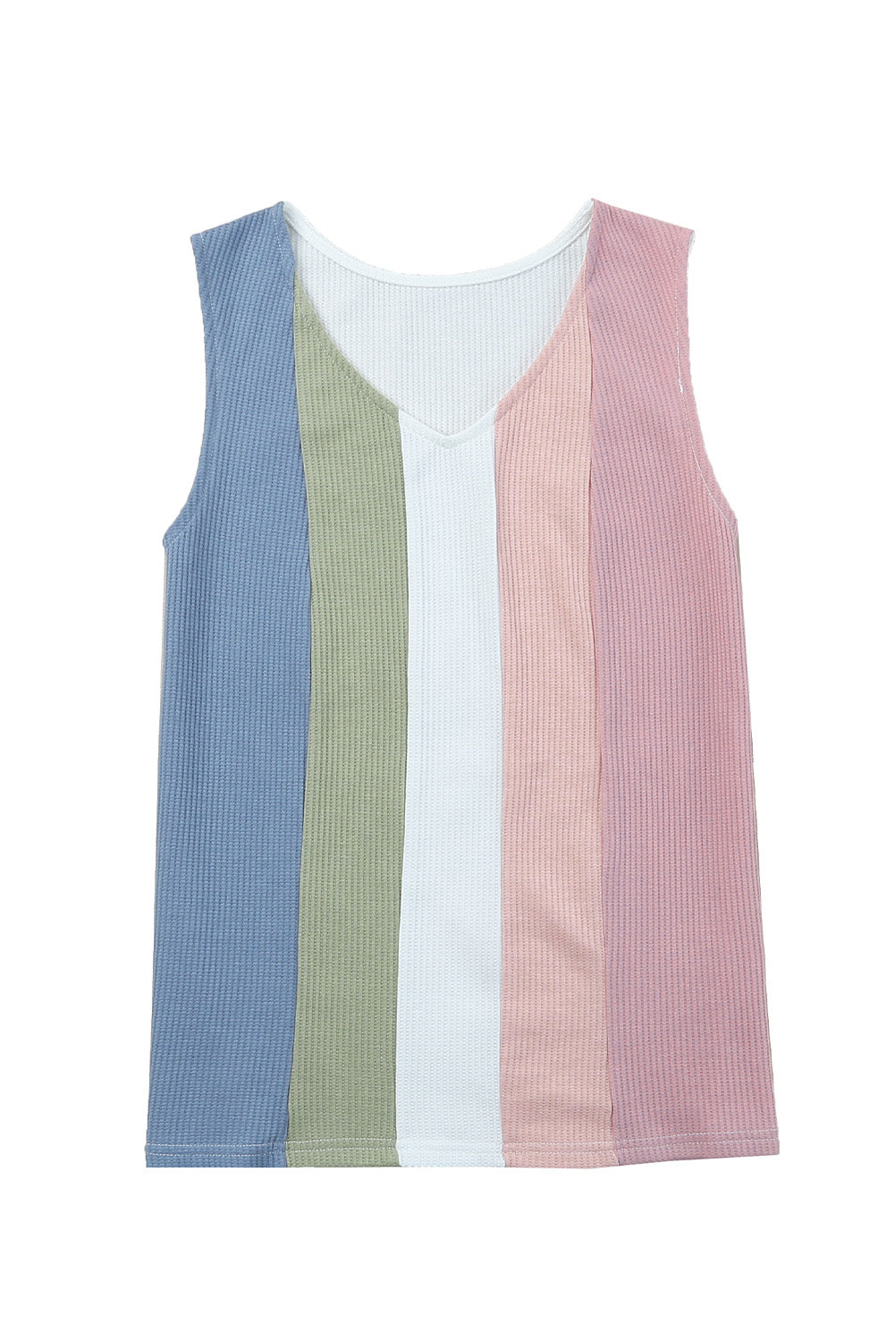 Multicolor Color Block V-Neck Waffle Knit Tank Top