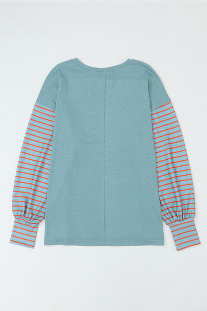 Peach Blossom Colorblock Striped Bishop Sleeve Top