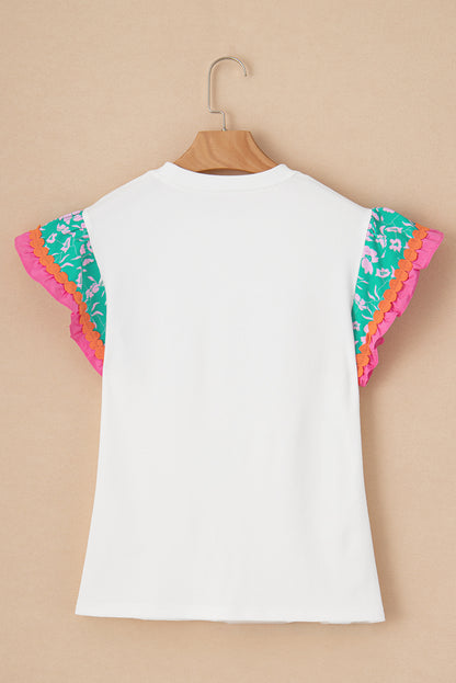 Light Green Contrast Ricrac Floral Sleeve Top