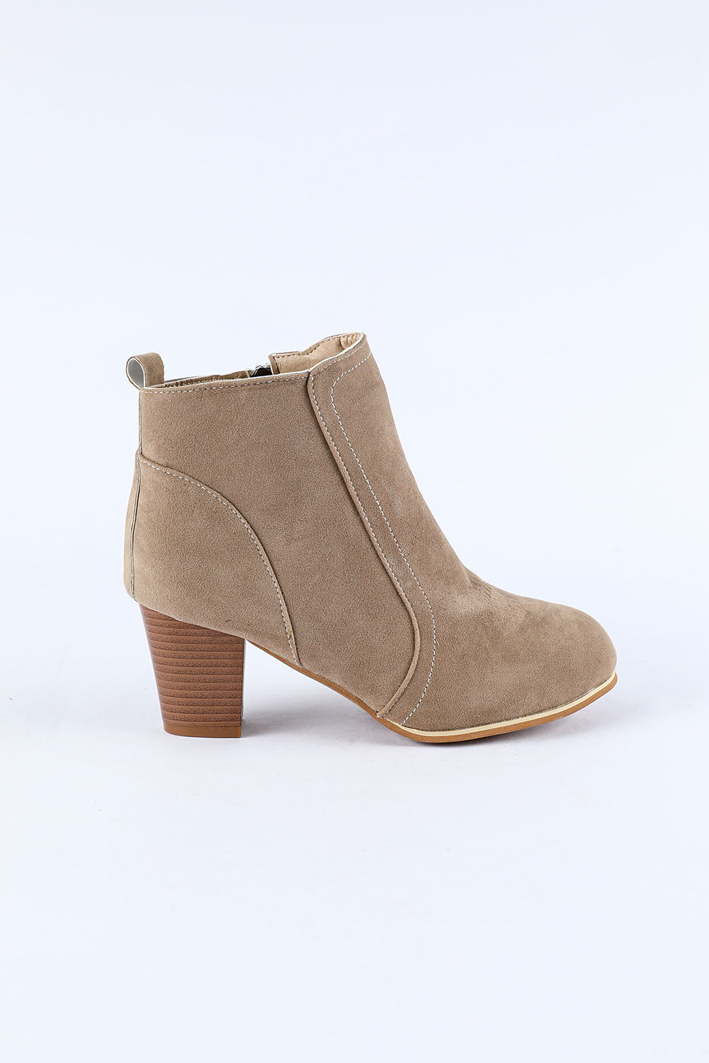 Faux Suede Size Zip Heeled Booties