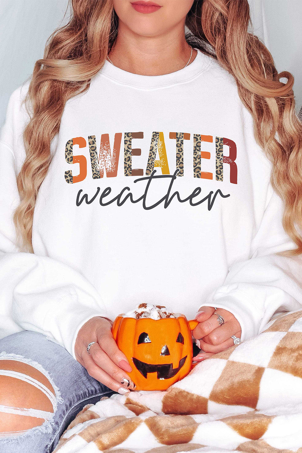 White Sweater Weather Vibrant Monogram Sweatshirt