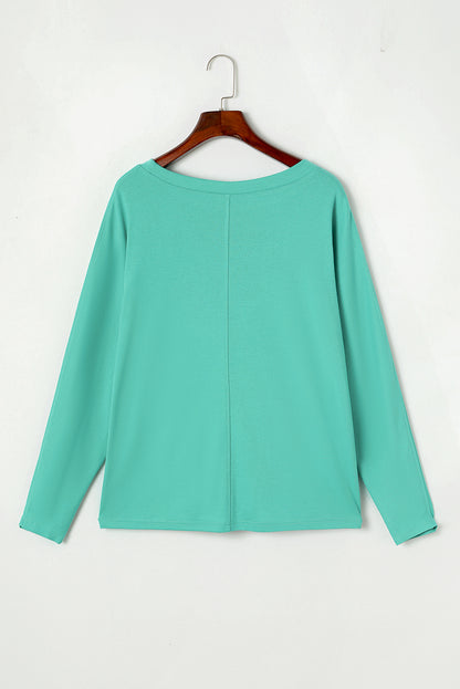 Green Solid Color Patchwork Long Sleeve Top