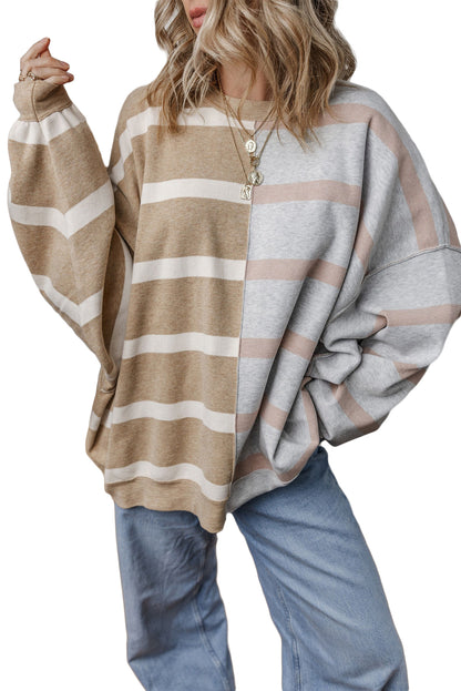 Khaki Stripe Colorblock Oversized Sweater