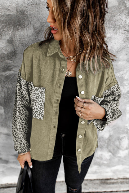 White Contrast Leopard Denim Jacket