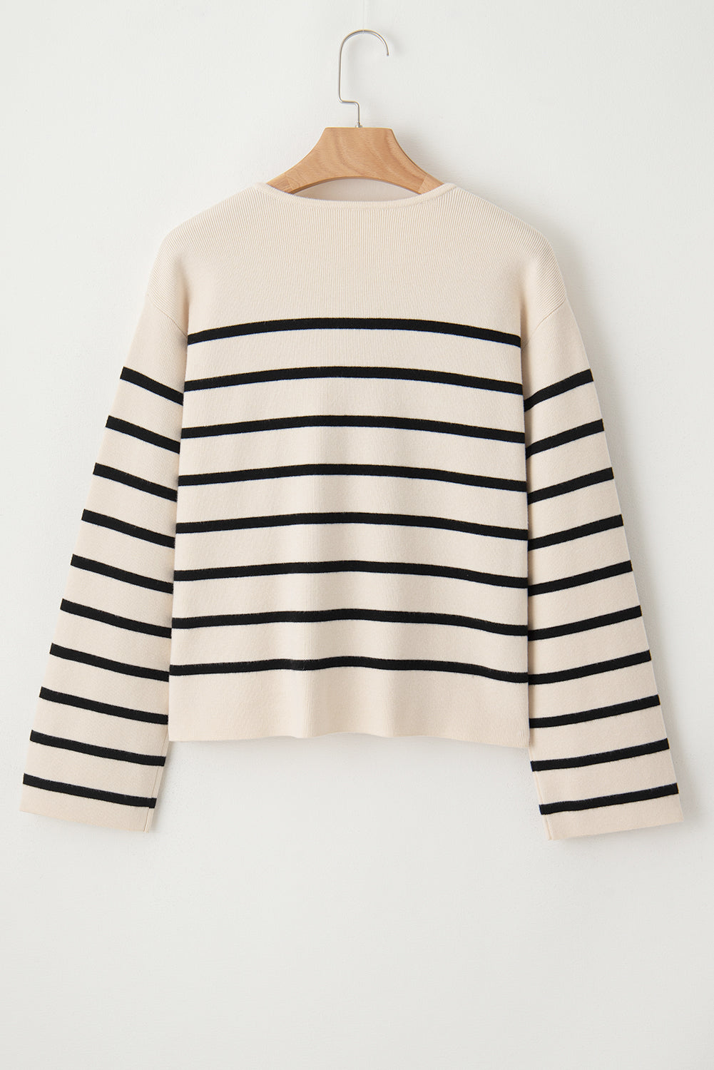 Black Stripe Flap Pocket Buttoned Cardigan Sweater