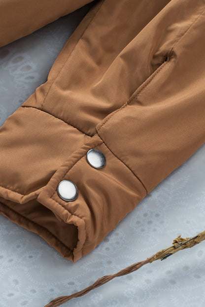 Brown Button Down Padded Jacket with Pockets