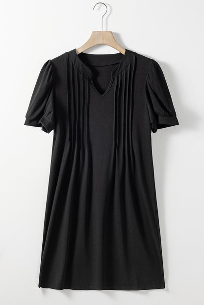 Desert Palm Notched Neck Pleated Puff Sleeve Shift T-shirt Dress