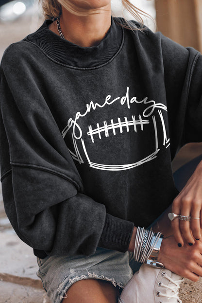 Black Rugby Football Game Day Graphic Pullover Sweatshirt