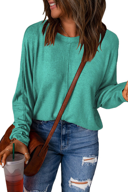 Green Solid Color Patchwork Long Sleeve Top