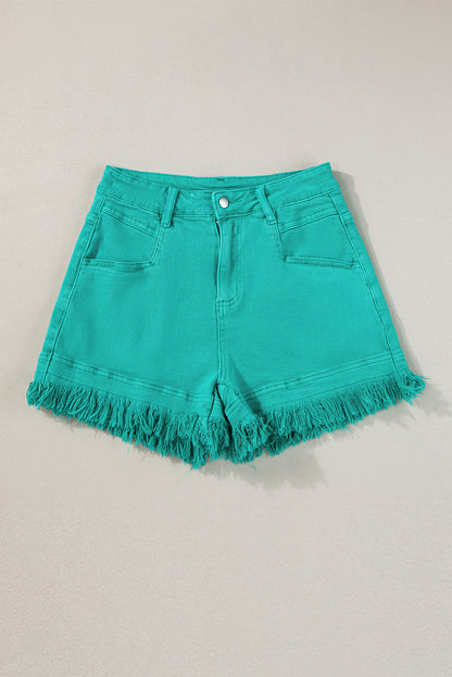 Pink Frayed Edge Mid Rise Denim Shorts