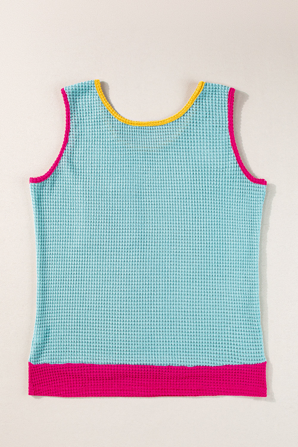 Rose Red Color Block Patched Pocket Breathable Knit Tank Top