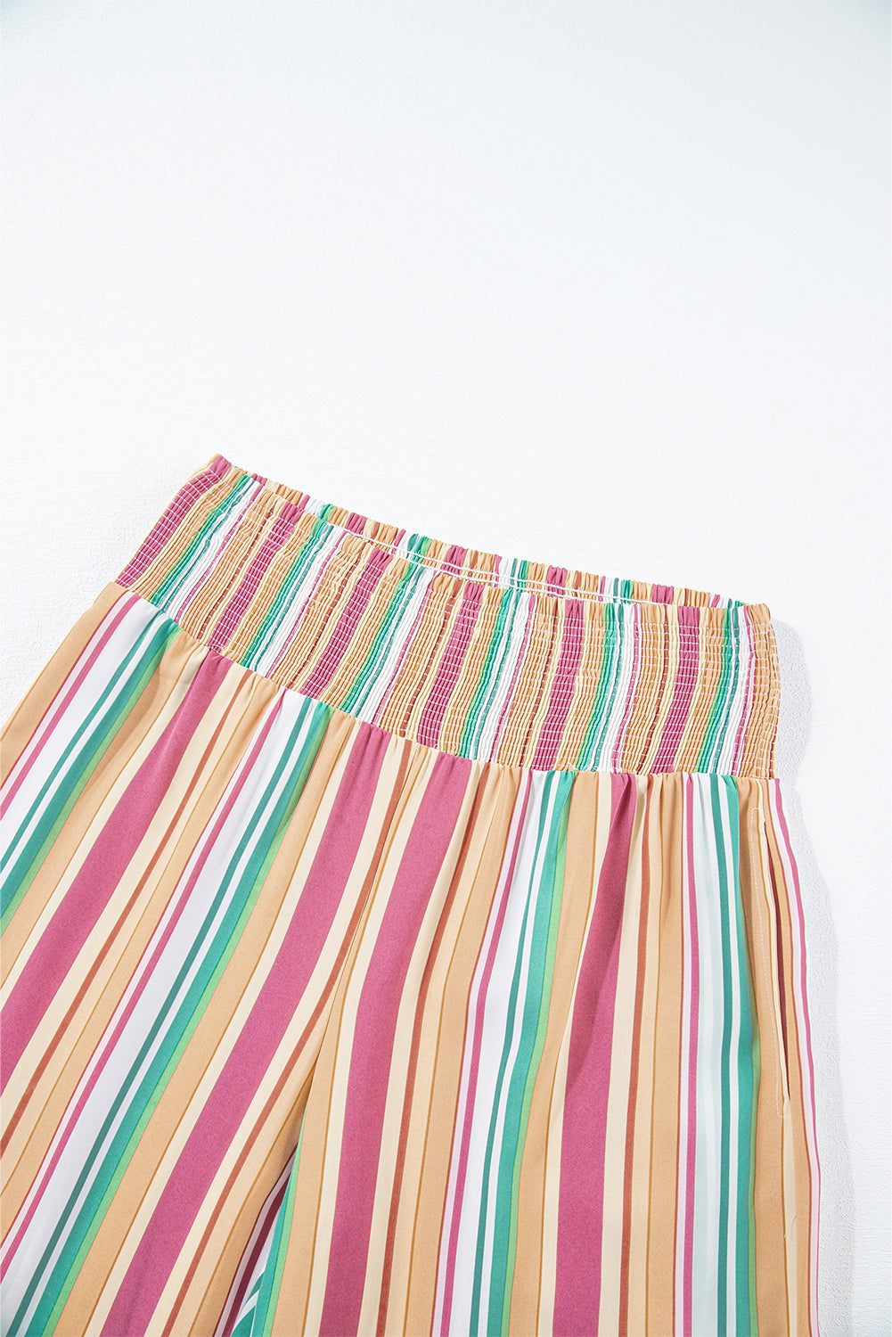 Multicolor Striped Smocked High Waist Wide Leg Pants