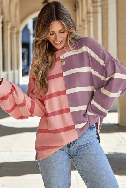 Khaki Stripe Colorblock Oversized Sweater