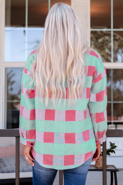 Pink Plaid Pattern Oversized Shacket