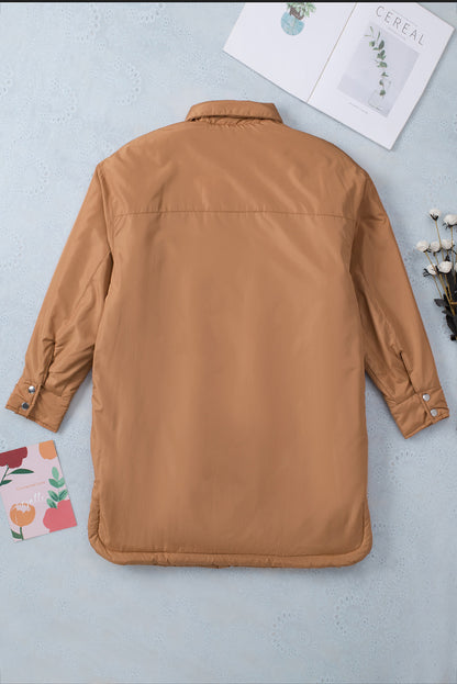 Brown Button Down Padded Jacket with Pockets