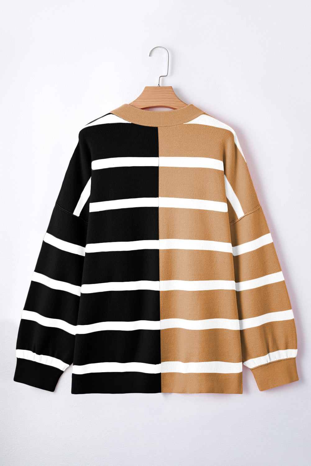 Khaki Stripe Colorblock Oversized Sweater