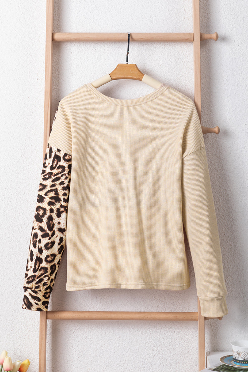 Bonbon Leopard Colorblock Waffle Knit Top