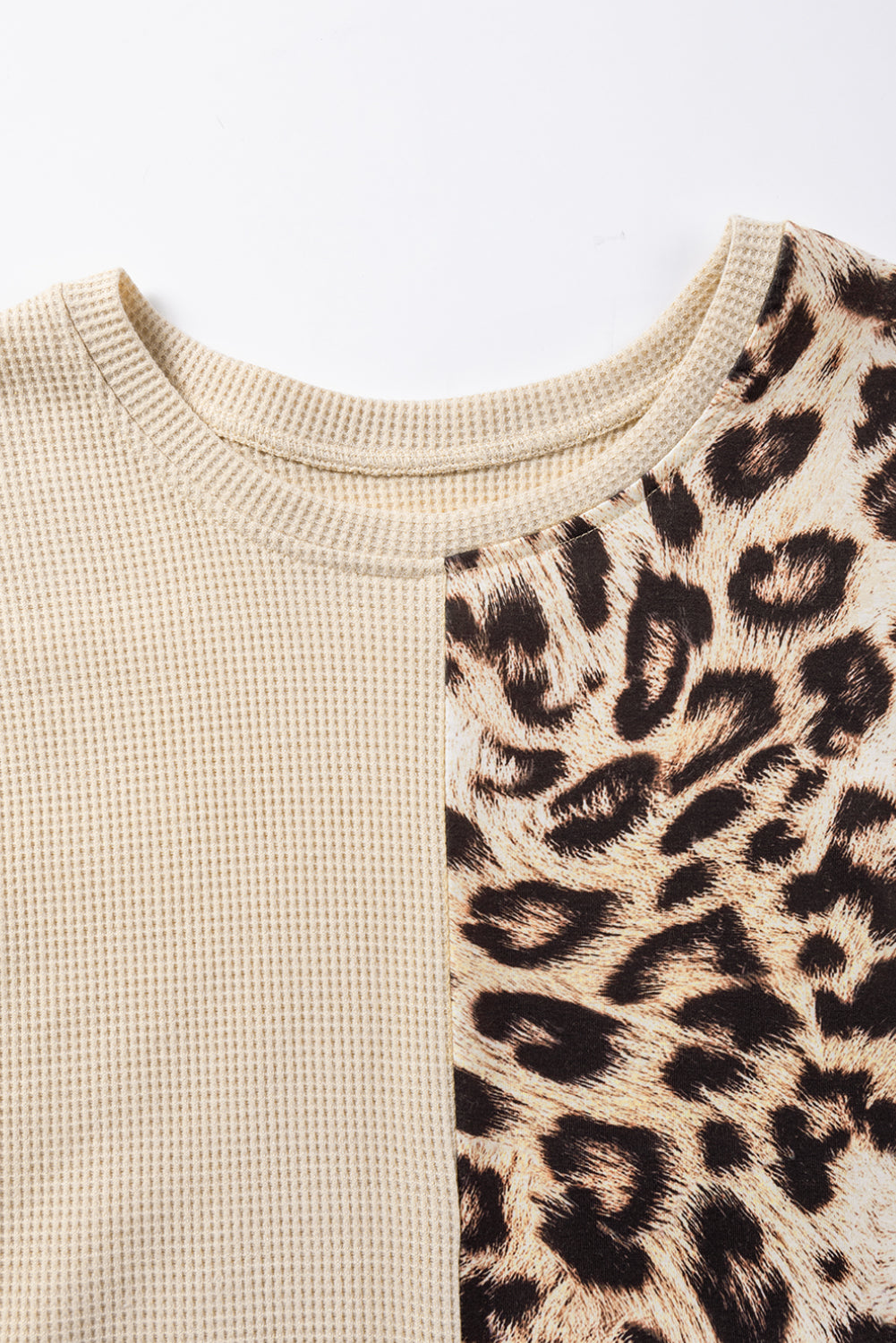 Bonbon Leopard Colorblock Waffle Knit Top