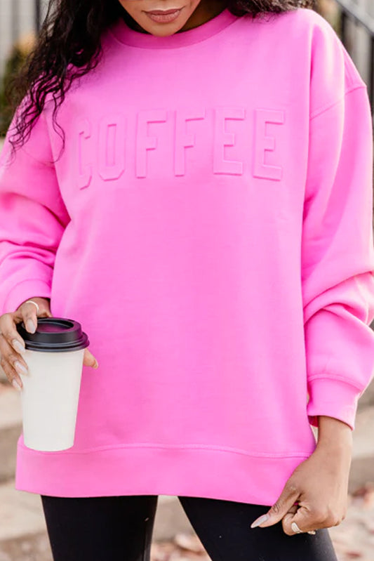 Bonbon COFFEE Letter Embossed Casual Sweatshirt