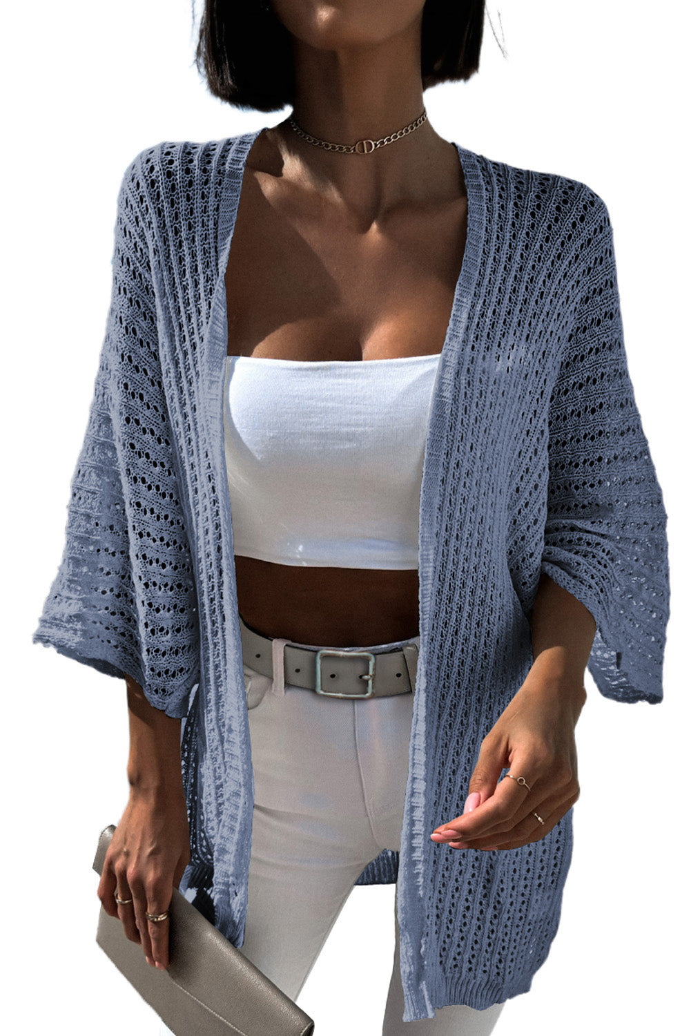 Black Hollow-out Bracelet Sleeve Knit Cardigan