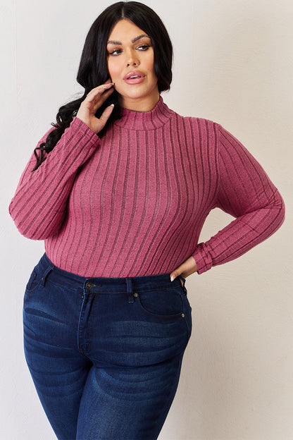 Basic Bae Full Size Ribbed Mock Neck Long Sleeve T-Shirt