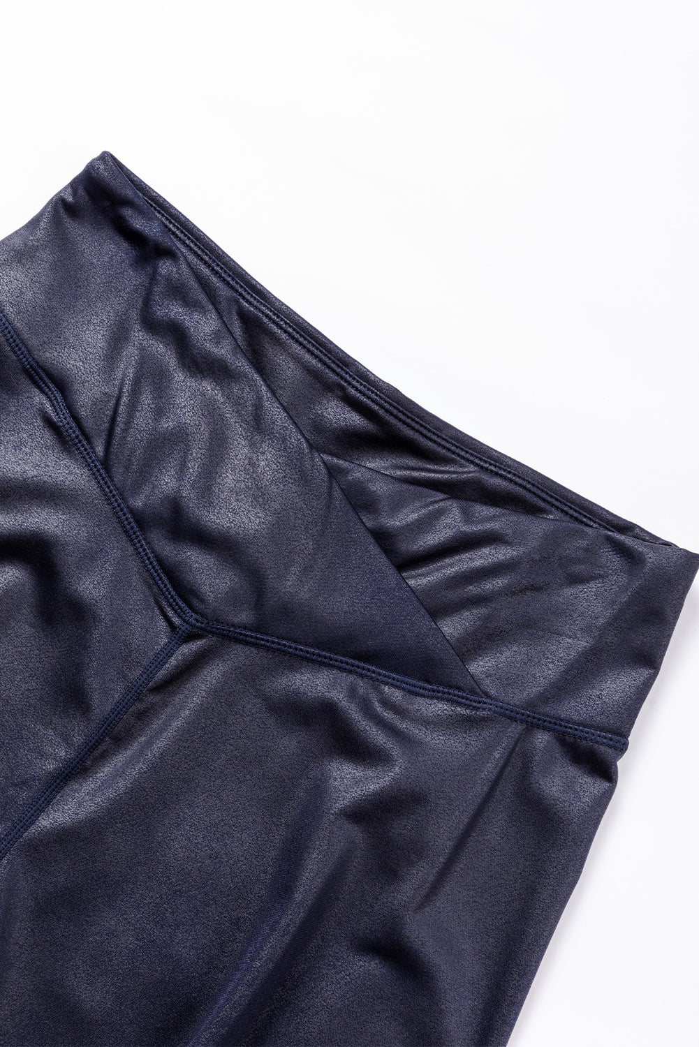 Black Crossed Dip Waist Sleek Leather Leggings